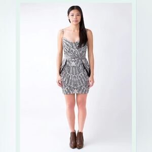 RARE MARA HOFFMAN Black White Geometric Silk Boho Feather Bodycon Mini Dress